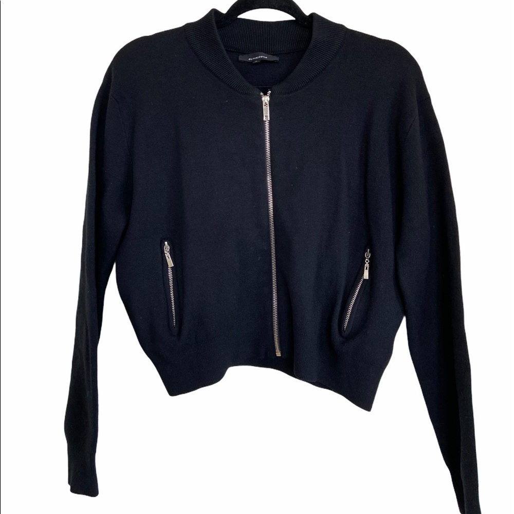 Olivaceous Cropped Black Bomber Jacket